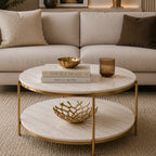 Round Metal Copper Round Coffee Table In Shiny Golden Edge