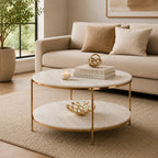 Round Metal Copper Round Coffee Table In Shiny Golden Edge
