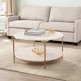 Home Decor Round Metal Copper Round Coffee Table In Shiny Golden Edge