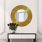 Round Shape Unique Design Stylish Wooden Wall Mirror With Gold Texture