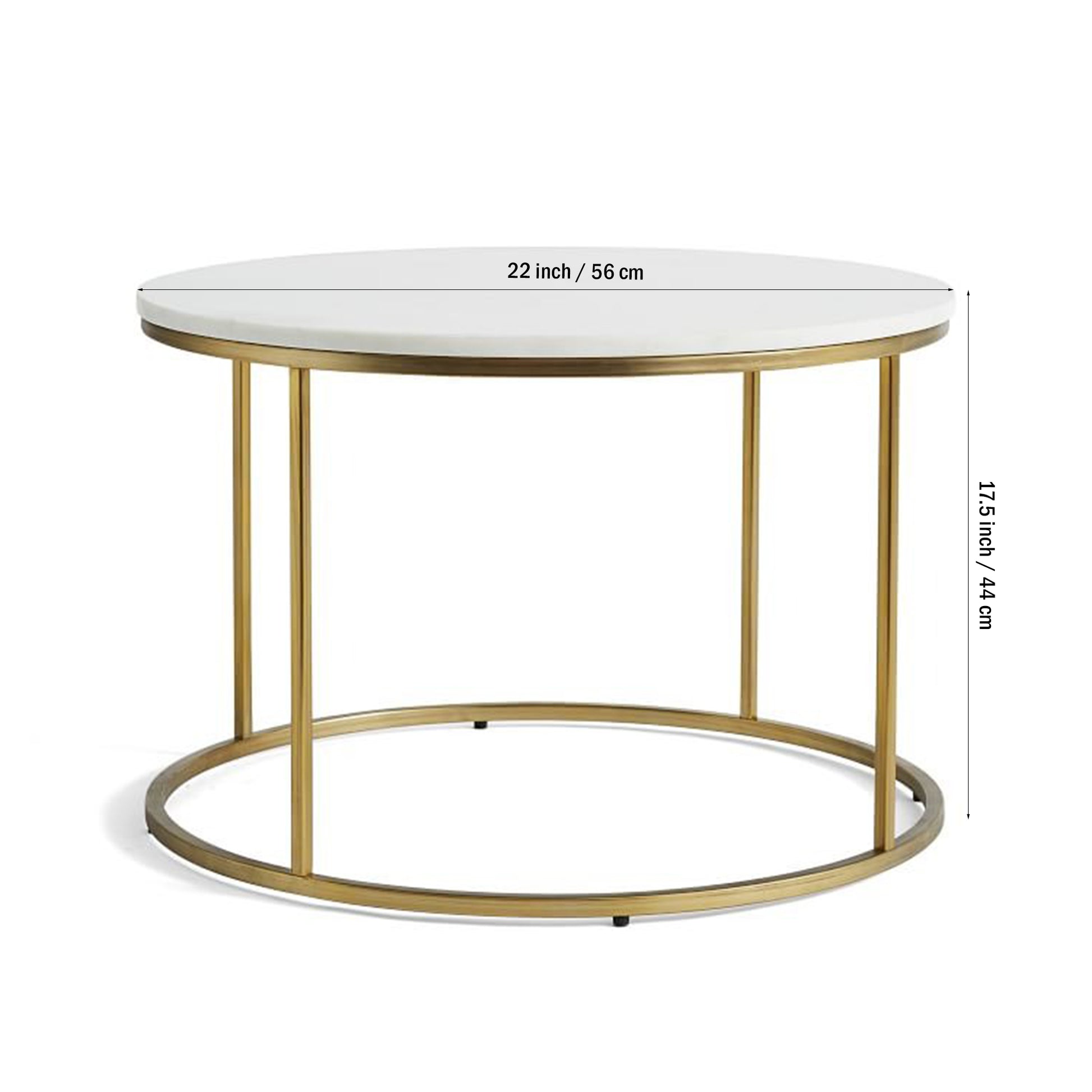 Premium White Marble Round Shaped Golden Stand Center Table