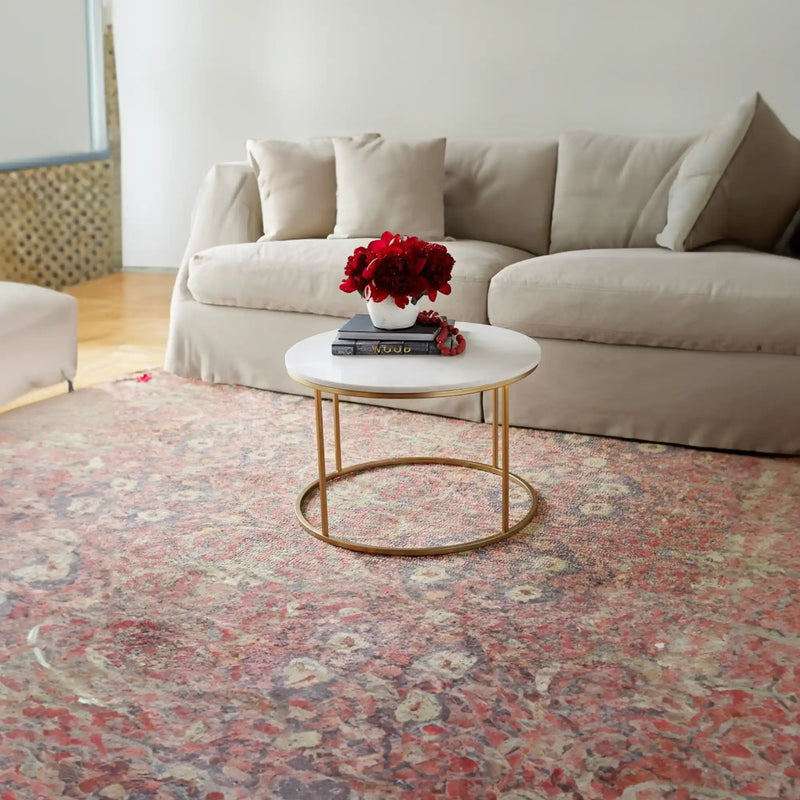 Premium White Marble Round Shaped Golden Stand Center Table