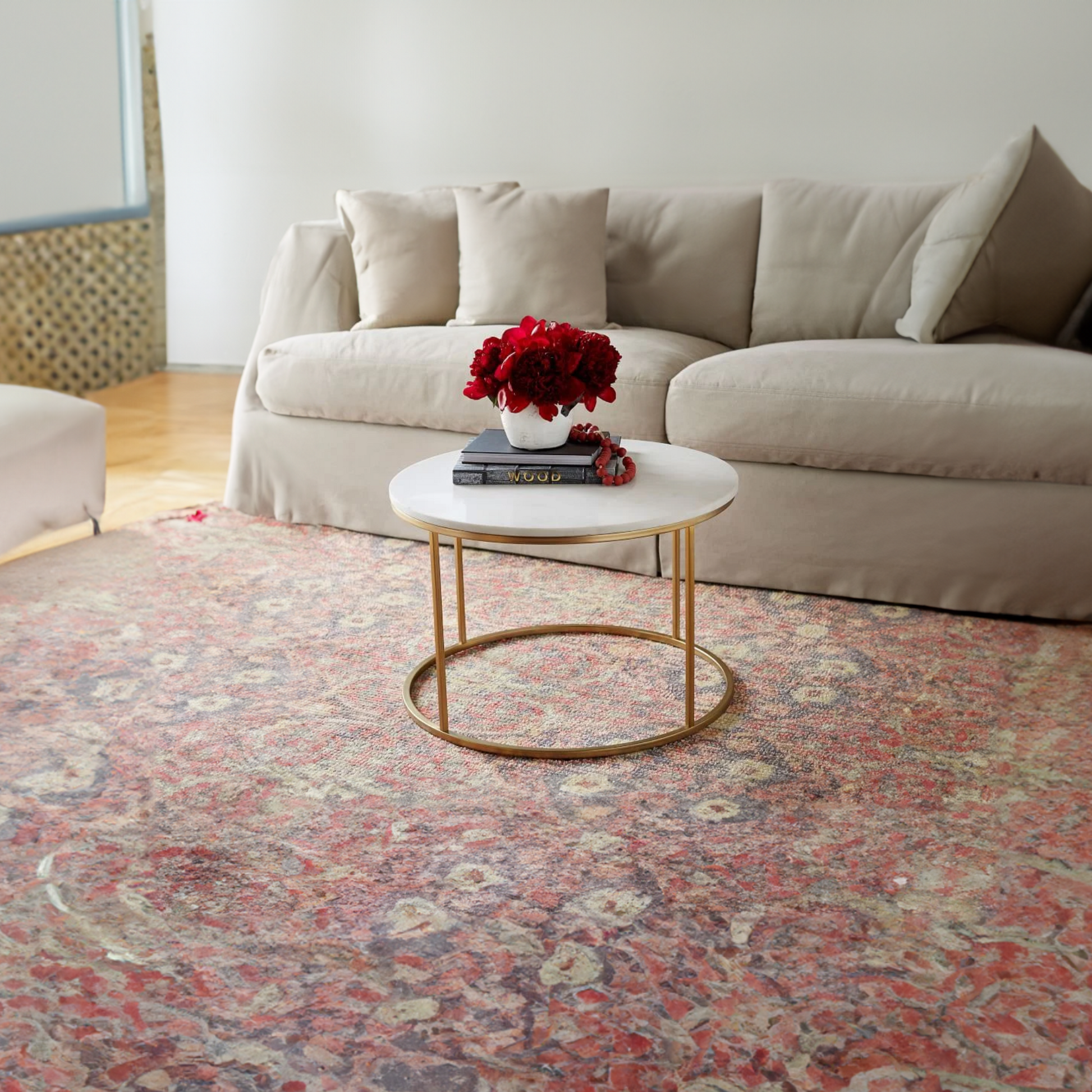 Marble Round Shaped Golden Stand Center Table