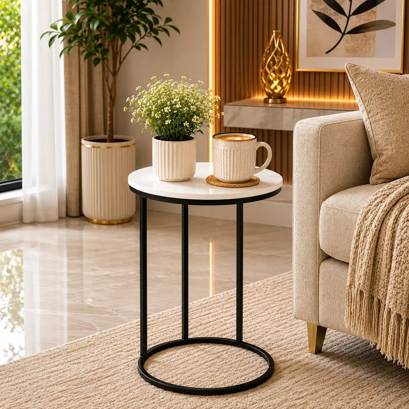 Round White Marble Designer Side Table