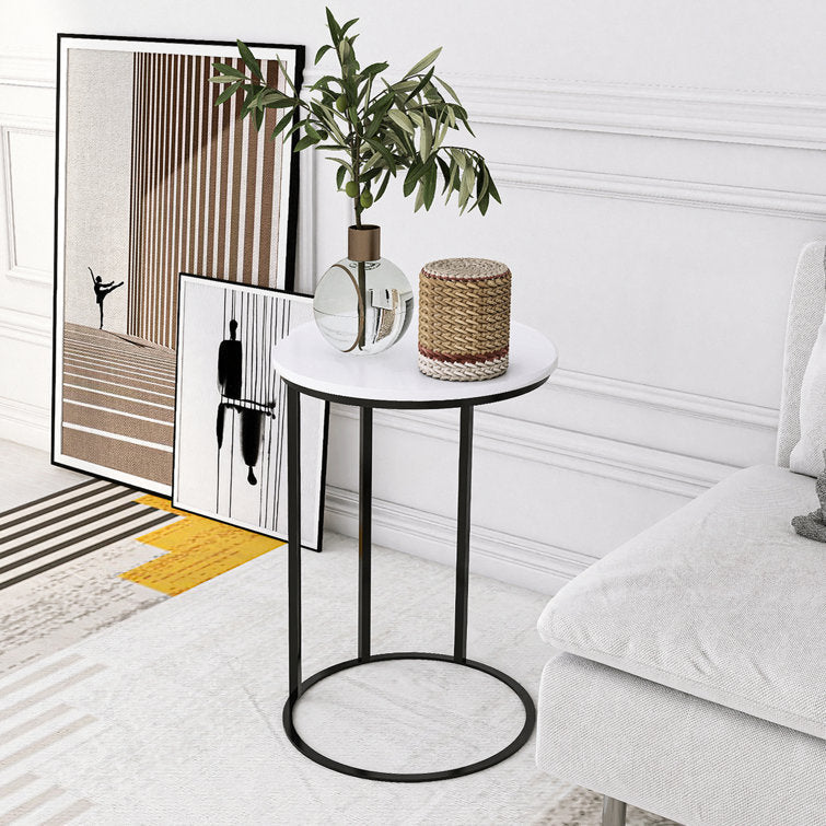 Round White Marble Designer Side Table