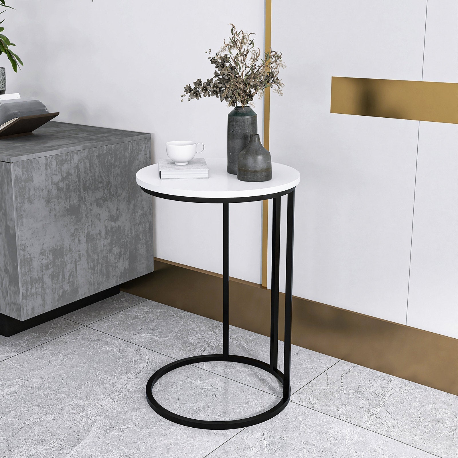 Round White Marble Designer Side Table