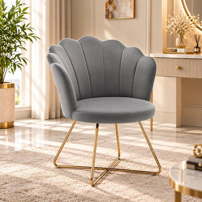 Rounded Back Grey Velvet Premium Accent Chair