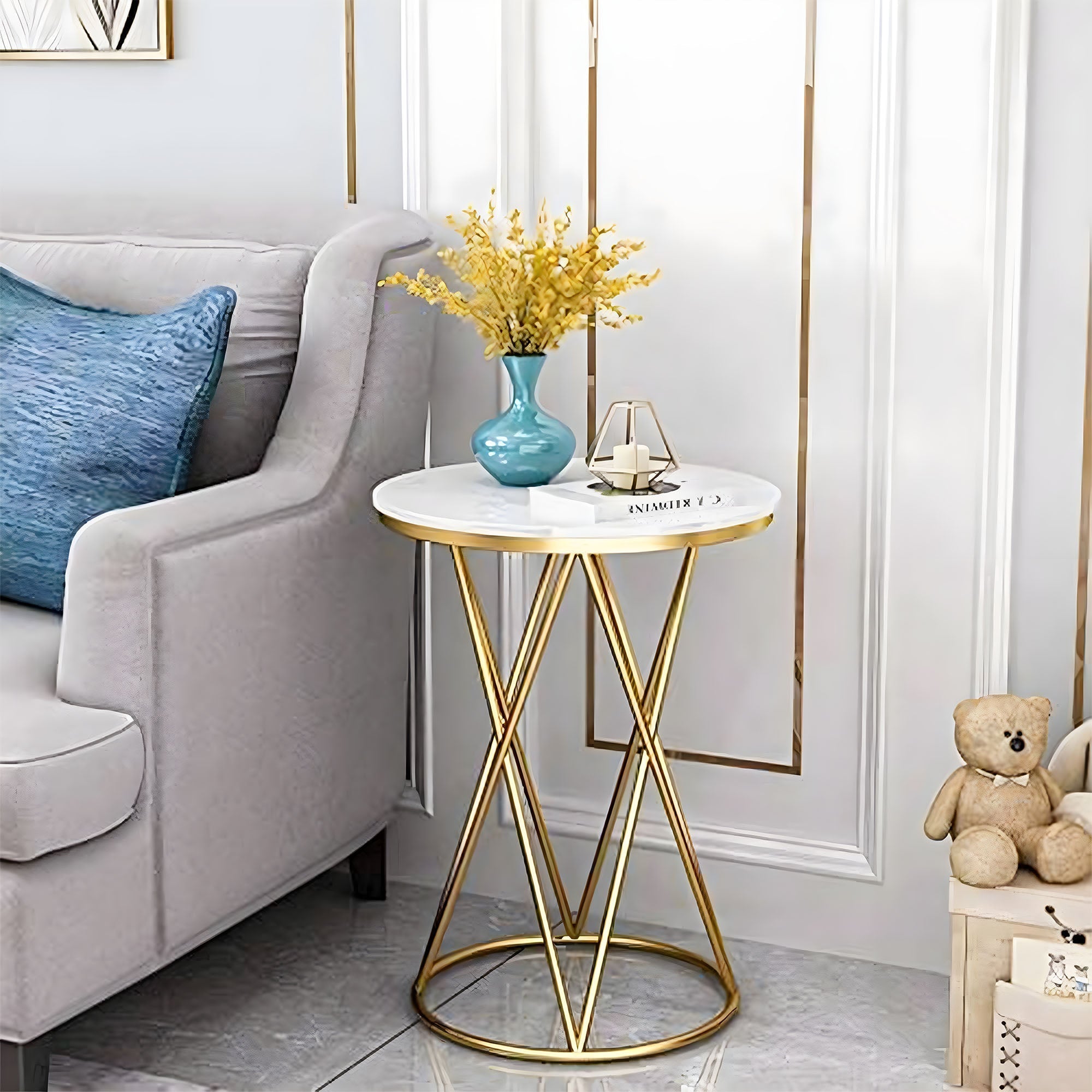 Rounded Side End Designer Golden Metal Finish Side Table – Vibecrafts