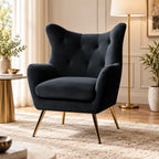 Royal Black Comfortable Tufted Velvet Sofa Lounge Chair