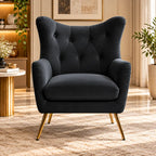 Royal Black Comfortable Tufted Velvet Sofa Lounge Chair