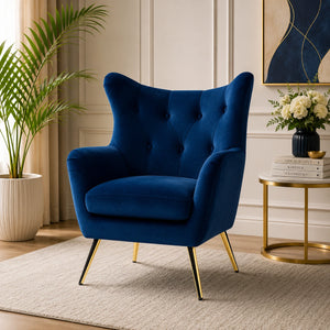 Royal Blue Comfortable Tufted Velvet Sofa Lounge Chair