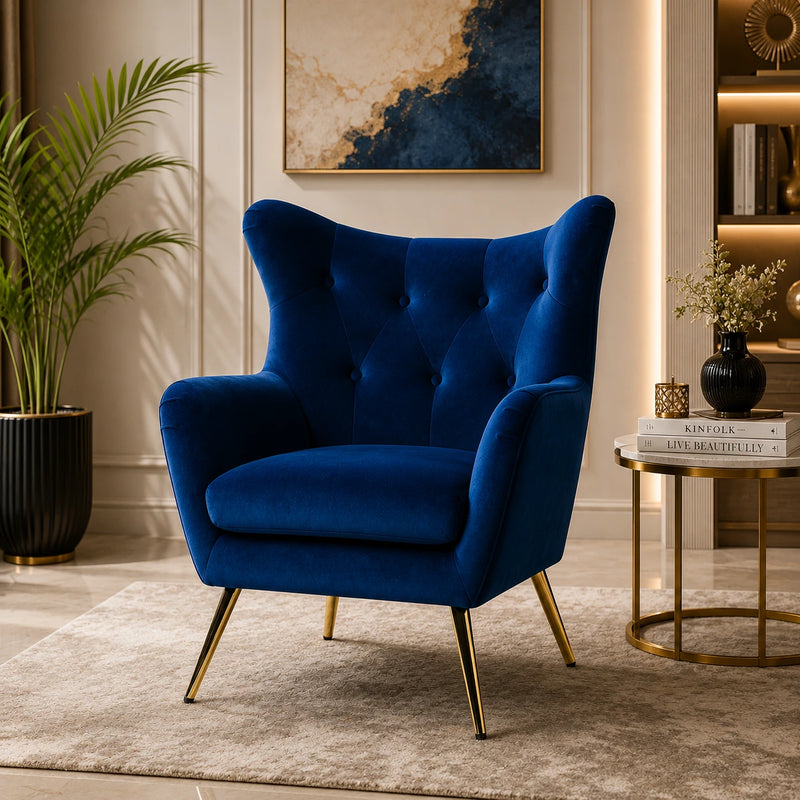 Royal Blue Comfortable Tufted Velvet Sofa Lounge Chair
