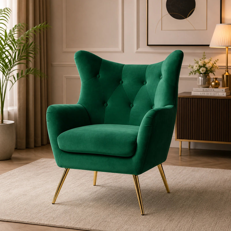 Royal Green Comfortable Tufted Velvet Sofa Lounge Chair