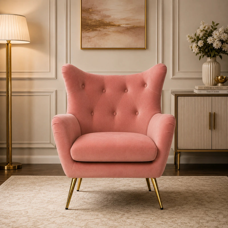 Royal Pink Comfortable Tufted Velvet Sofa Lounge Chair