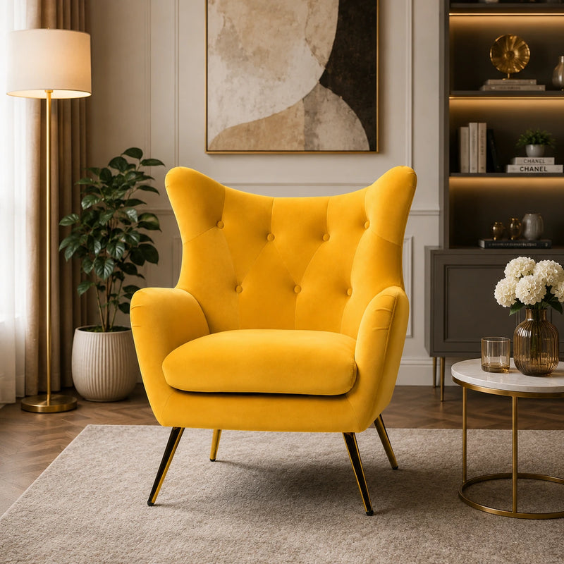 Royal Yellow Comfortable Tufted Velvet Sofa Lounge Chair