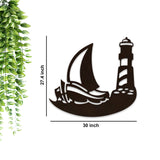 Sailboat Lighthouse Wooden Wall with LED Night Light Walnut Finish