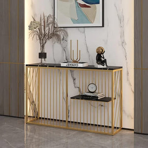 Shelf Sintered Stone Top Black & Gold Console Table