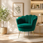 Shell Motif Luxury Design Green Velvet Accent Chair