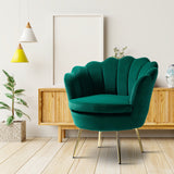 Shell Motif Luxury Design Green Velvet Lounge Chair