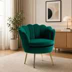 Shell Motif Luxury Design Green Velvet Accent Chair