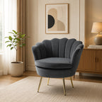Shell Motif Luxury Design Grey Velvet Accent Chair