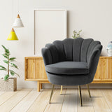 Shell Motif Luxury Design Grey Velvet Lounge Chair