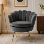 Shell Motif Luxury Design Grey Velvet Accent Chair