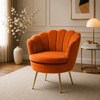 Shell Motif Luxury Design Mustard Velvet Lounge Chair