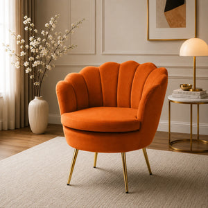 Shell Motif Luxury Design Mustard Velvet Lounge Chair