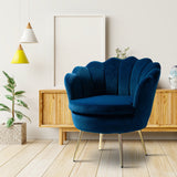 Shell Motif Luxury Style Blue Velvet Lounge Chair