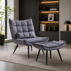 Shiny Grey Leather Finish Armchair with Footrest & Cushion