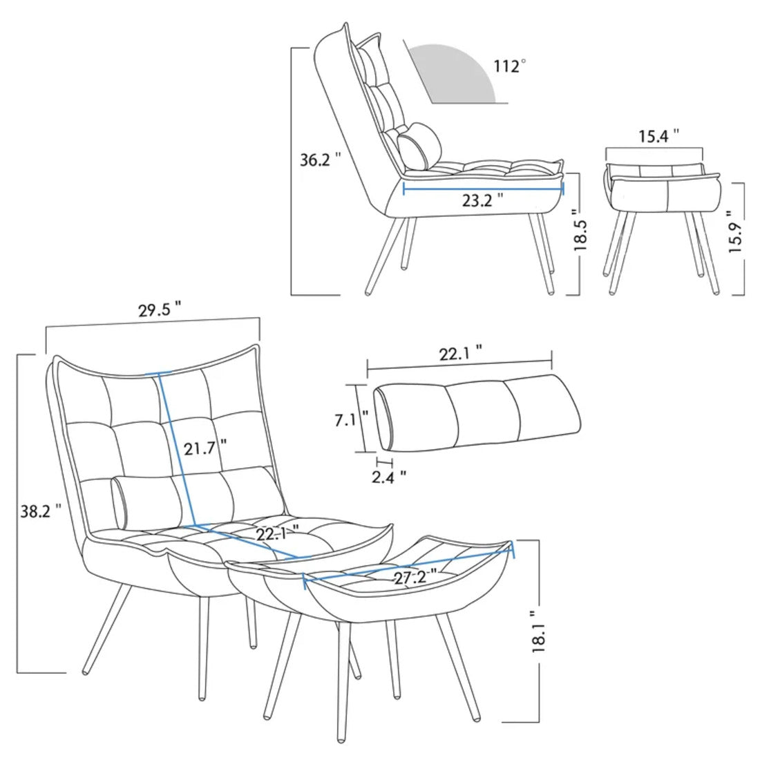 Leather Finish Armchair with Footrest & Cushion