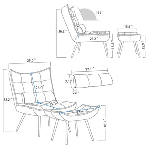 Leather Finish Armchair with Footrest & Cushion