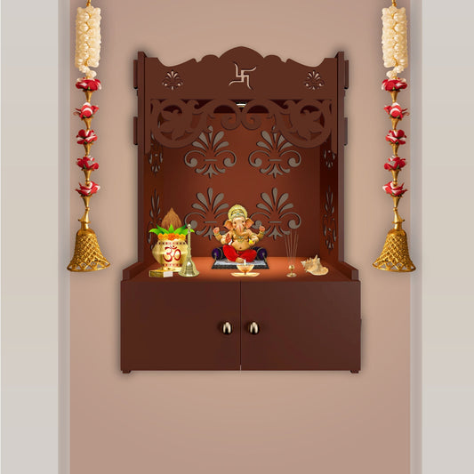 Shubh Labh Symbol Brown Wooden Wall Temple 