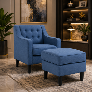 Skyblue Color Tufted Comfy Accent Chair with Footrest