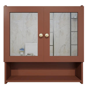  Bathroom Mirror Cabinet with 5 Spacious Shelves with Brown Finish