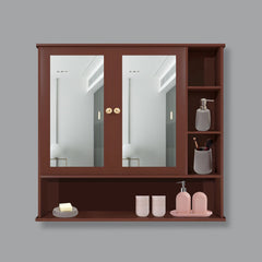 Space Saving Bathroom Mirror Cabinet with 6 Spacious Shelves with Wooden Brown Finish