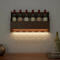 Spacious Design Backlit MDF Mini Bar Shelf in Walnut Finish