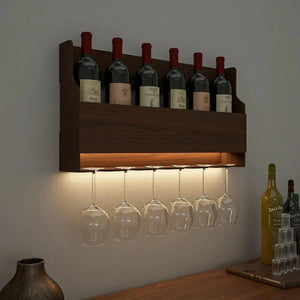 Design Backlit MDF Mini Bar Shelf in Walnut Finish