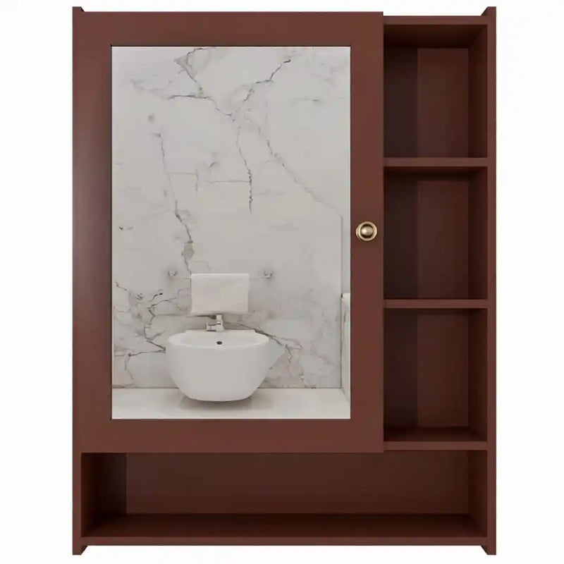 Spacious Dressing Bathroom Mirror Cabinet with 6 Shelves with Wooden Brown Finish