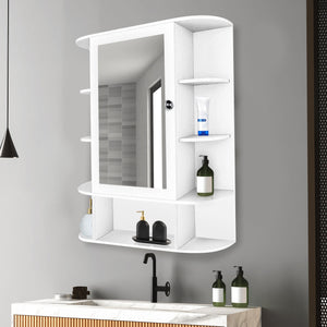 Spacious Wooden Bathroom Mirror Cabinet with 13 Shelves with White Finish