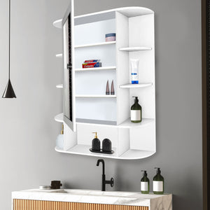 Spacious Wooden Bathroom Mirror Cabinet with 13 Shelves with White Finish