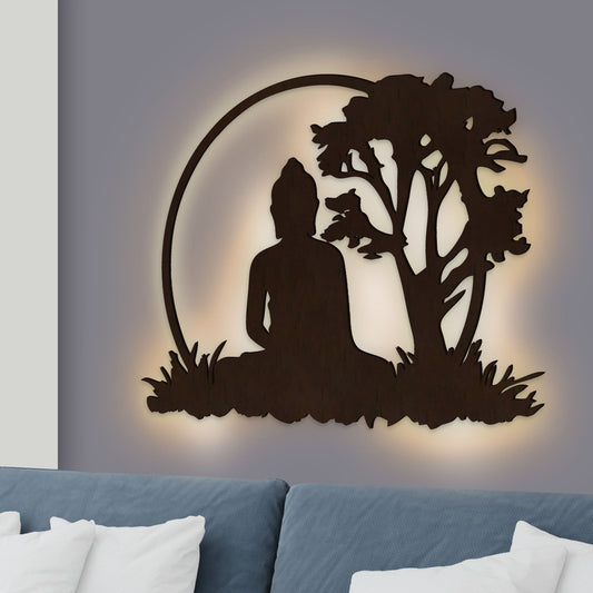 Spiritual God Buddha Art Backlit Wooden Wall Hanging