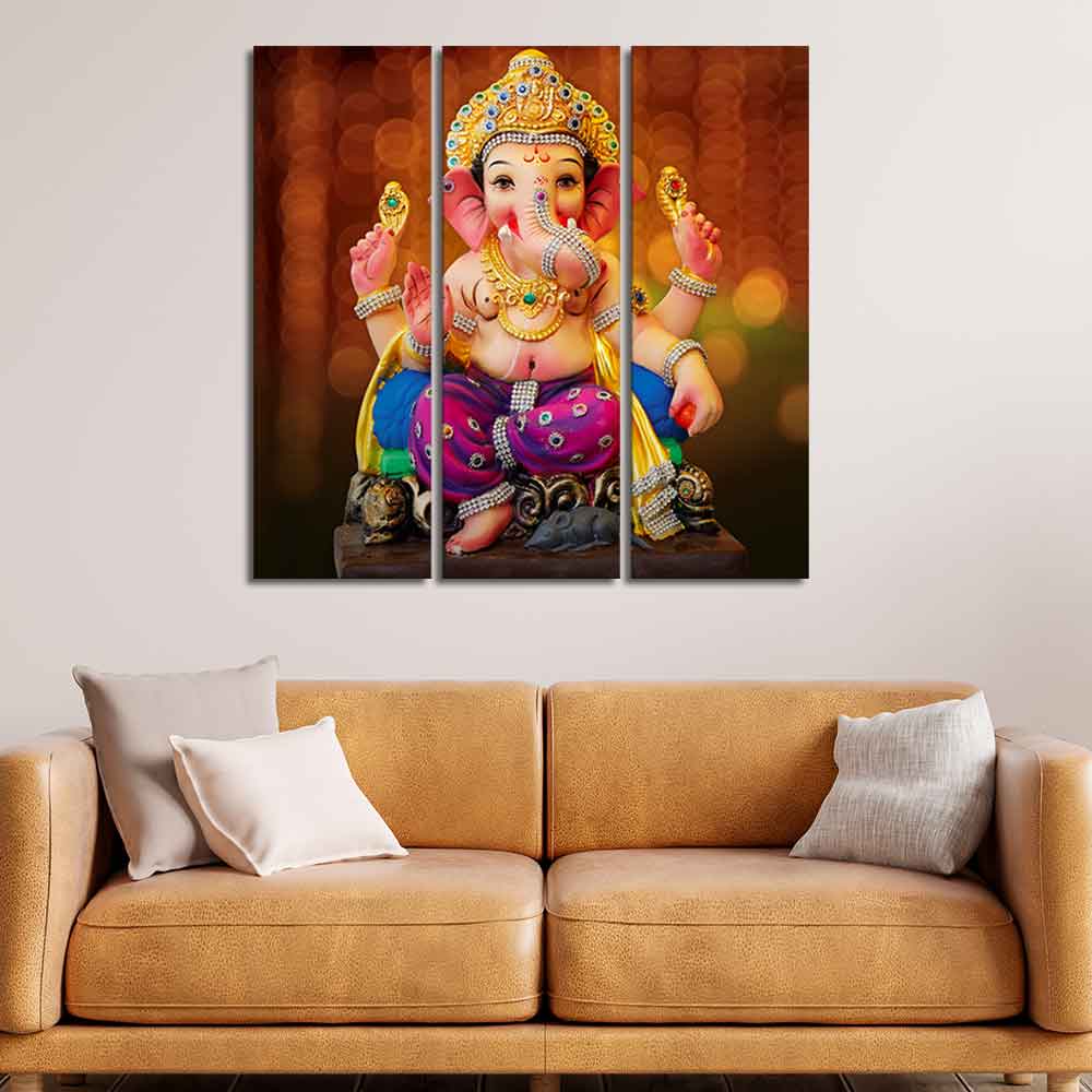Ganesha Wall Painting of Three Panels