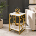 Square Geometric Rhombus Frame End  Side Table with Golden Metal Finish