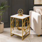 Square Geometric Rhombus Frame End  Side Table with Golden Metal Finish