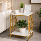 Square Geometric Rhombus Frame End  Side Table with Golden Metal Finish