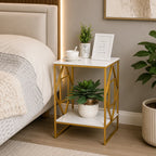 Square Geometric Rhombus Frame End  Side Table with Golden Metal Finish
