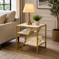 Square Shape Stylish Artistic Side Table with Golden Metal Finish