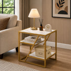 Square Shape Stylish Artistic Side Table with Golden Metal Finish
